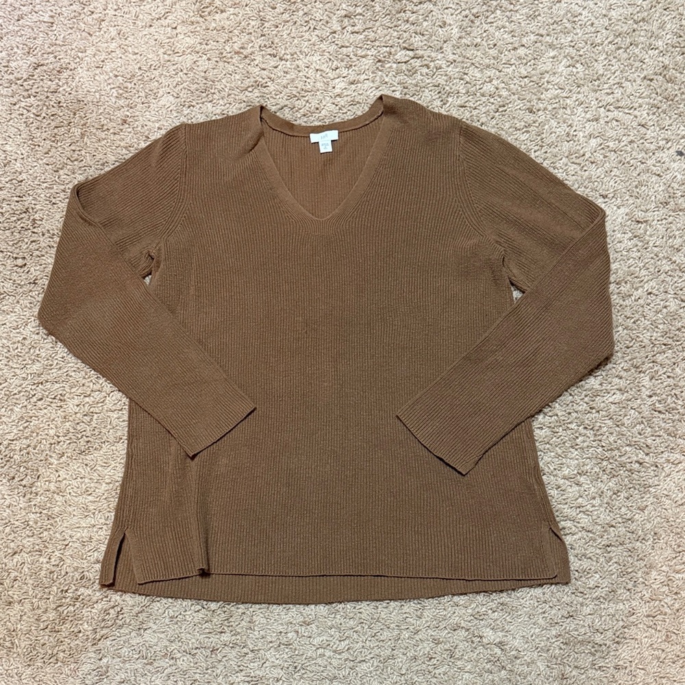 J. Jill Tan Ribbed V-Neck Sweater for Women